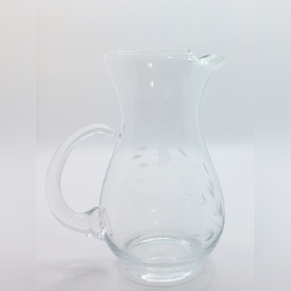 Vintage‎ Hand Blown Princess House Glass Floral Etched Pitcher - Picture 4 of 8